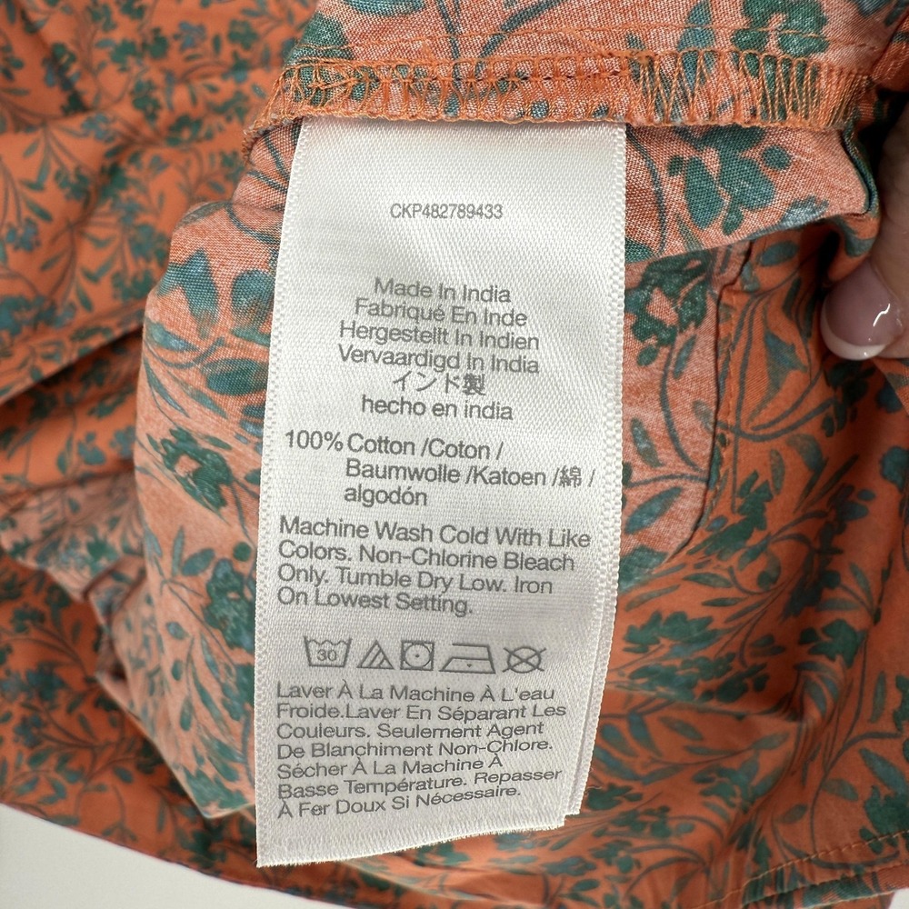 Madewell Dress Womens 2 Orange Green Floral Midi Tie Front Cutout V Neck Cotton - Picture 9 of 10